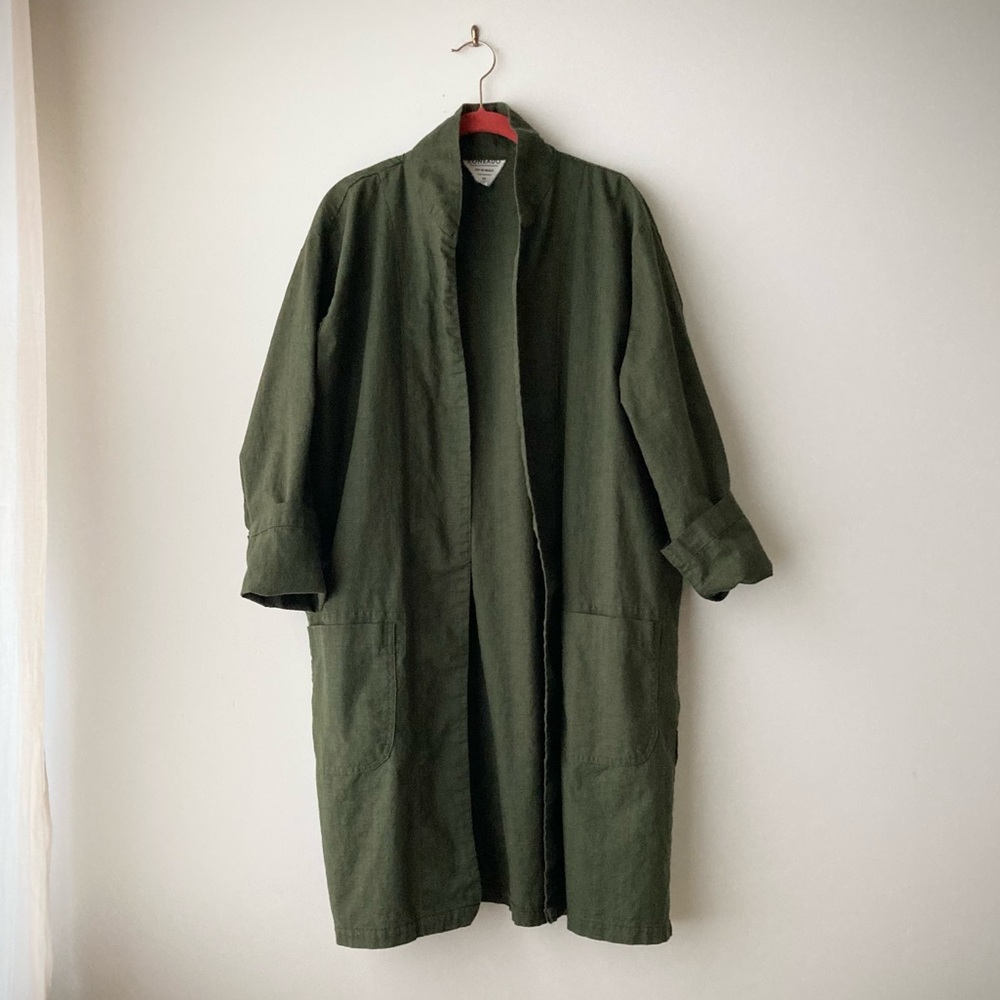 haori kimono cotton linen house jacket oversized minimalist utility dark green